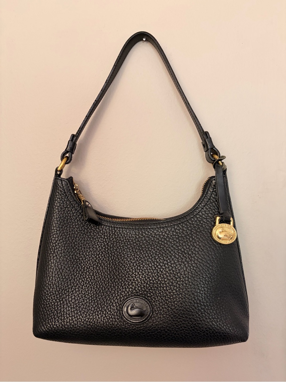 Dooney & Bourke Black Pebbled Leather Shoulder Bag with Gold Hardware